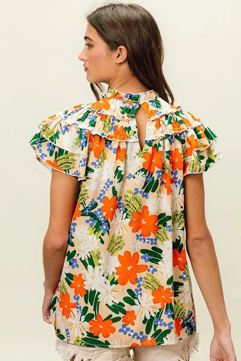 BiBi Multi Color Floral Print Woven Top for Women - Love Salve